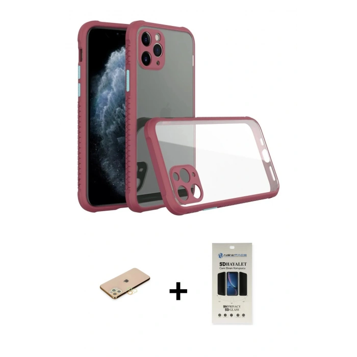 MARSİLYAN™- iPhone 11 Pro Kılıf Nova Asil Özel Seri - Siyah 5D Hayalet Cam Ekran Koruyucu + Renkli Kamera Lens Koruma Cam - PE