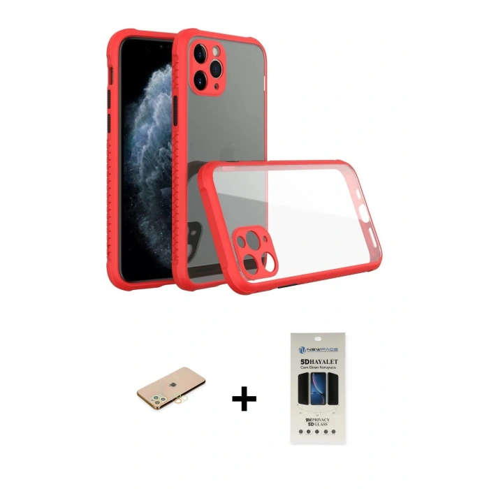 MARSİLYAN™- iPhone 11 Pro Kılıf Nova Asil Özel Seri - Siyah 5D Hayalet Cam Ekran Koruyucu + Renkli Kamera Lens Koruma Cam - PE