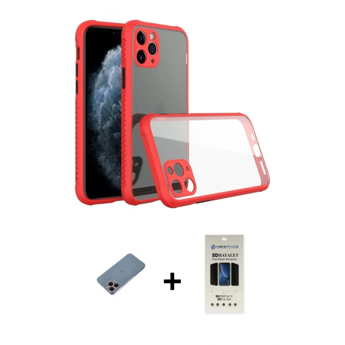 MARSİLYAN™- iPhone 11 Pro Kılıf Nova Asil Özel Seri - Siyah 5D Hayalet Cam Ekran Koruyucu + Shine Kamera Lens Koruma Cam - PE