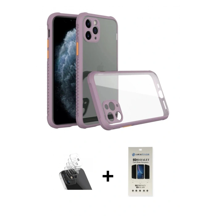 MARSİLYAN™- iPhone 11 Pro Kılıf Nova Asil Özel Seri - Siyah 5D Hayalet Cam Ekran Koruyucu + Kamera Lens Koruma Cam - SF