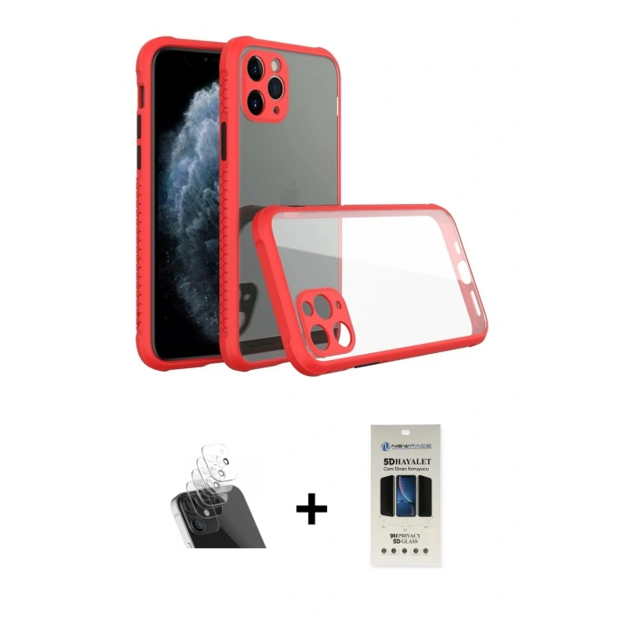 MARSİLYAN™- iPhone 11 Pro Kılıf Nova Asil Özel Seri - Siyah 5D Hayalet Cam Ekran Koruyucu + Kamera Lens Koruma Cam - SF