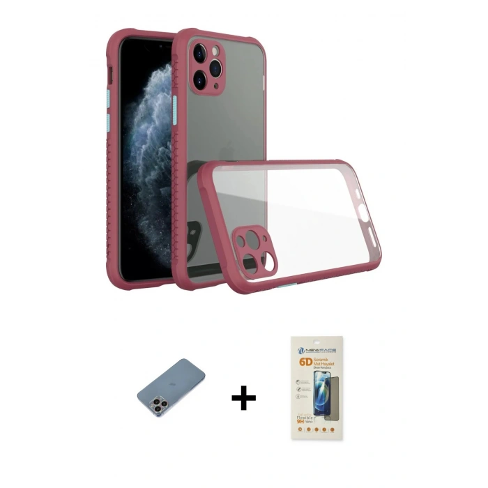MARSİLYAN™- iPhone 11 Pro Kılıf Nova Asil Özel Seri - Siyah 6D Mat Seramik Hayalet Nano Ekran Koruyucu + Shine Kamera Lens Koruma Cam - GI
