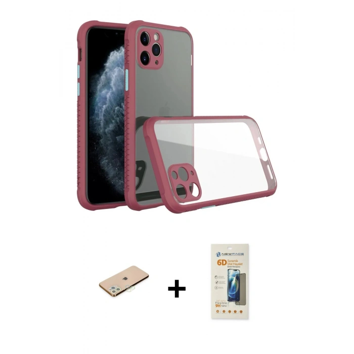 MARSİLYAN™- iPhone 11 Pro Kılıf Nova Asil Özel Seri - Siyah 6D Mat Seramik Hayalet Nano Ekran Koruyucu + Renkli Kamera Lens Koruma Cam - YL