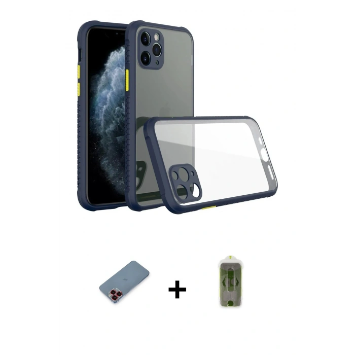 MARSİLYAN™- iPhone 11 Pro Kılıf Nova Asil Özel Seri - Siyah Joko Magic 5D Hayalet Cam + Metal Kamera Lens Koruma Cam - KI