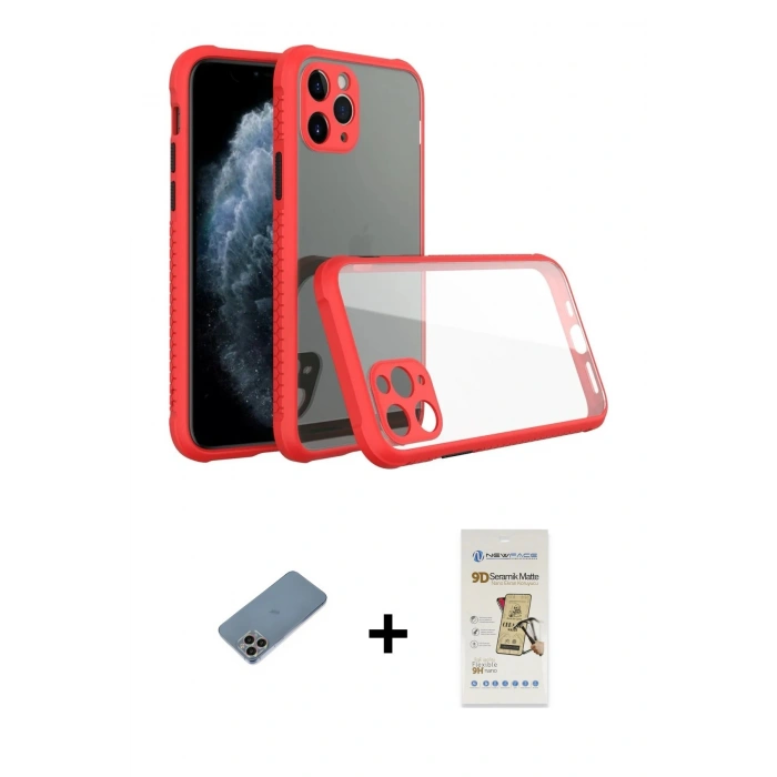 MARSİLYAN™- iPhone 11 Pro Kılıf Nova Asil Özel Seri - Siyah Mat Seramik Nano Ekran Koruyucu + Shine Kamera Lens Koruma Cam - GI