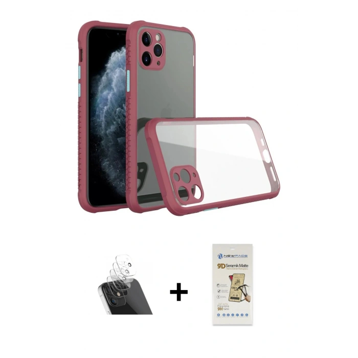 MARSİLYAN™- iPhone 11 Pro Kılıf Nova Asil Özel Seri - Siyah Mat Seramik Nano Ekran Koruyucu + Kamera Lens Koruma Cam - SF