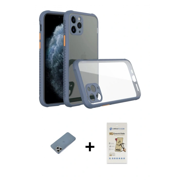 MARSİLYAN™- iPhone 11 Pro Kılıf Nova Asil Özel Seri - Siyah Mat Seramik Nano Ekran Koruyucu + Shine Kamera Lens Koruma Cam - GS