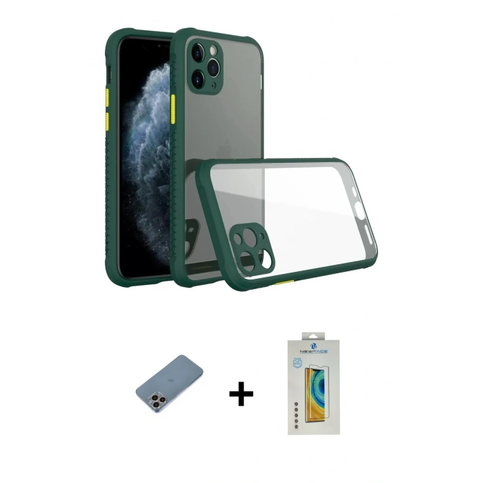 MARSİLYAN™- iPhone 11 Pro Kılıf Nova Asil Özel Seri - Siyah Polymer Nano Ekran Koruyucu + Shine Kamera Lens Koruma Cam - GI