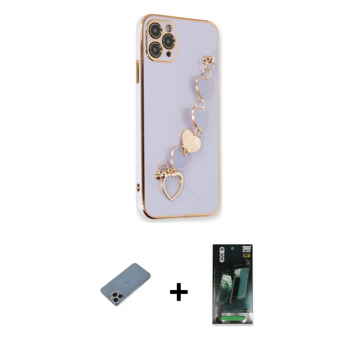 MARSİLYAN™- iPhone 11 Pro Kılıf Nova Işık Prime - Şeffaf 360 Full Body Arka Koruyucu + Shine Kamera Lens Koruma Cam - GI