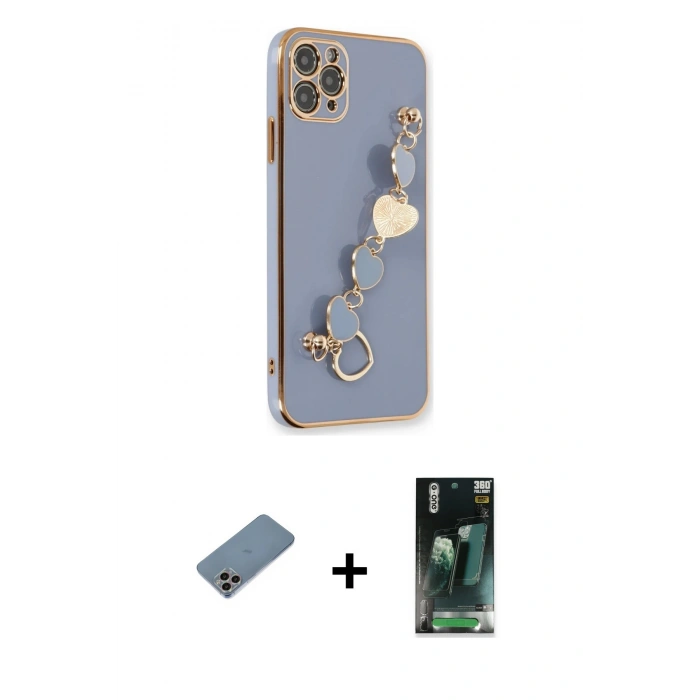 MARSİLYAN™- iPhone 11 Pro Kılıf Nova Işık Prime - Şeffaf 360 Full Body Arka Koruyucu + Shine Kamera Lens Koruma Cam - GI