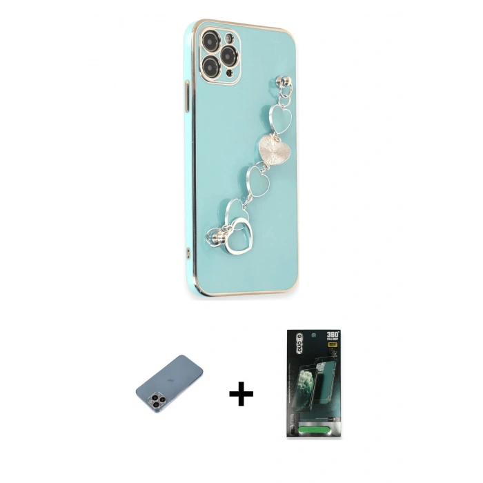 MARSİLYAN™- iPhone 11 Pro Kılıf Nova Işık Prime - Şeffaf 360 Full Body Arka Koruyucu + Shine Kamera Lens Koruma Cam - GI