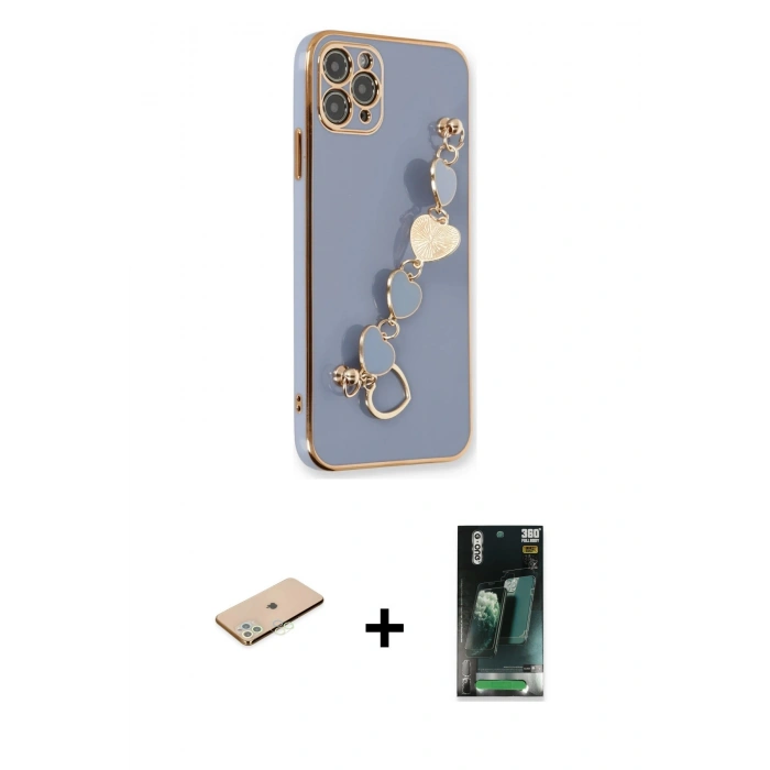 MARSİLYAN™- iPhone 11 Pro Kılıf Nova Işık Prime - Şeffaf 360 Full Body Arka Koruyucu + Renkli Kamera Lens Koruma Cam - YL
