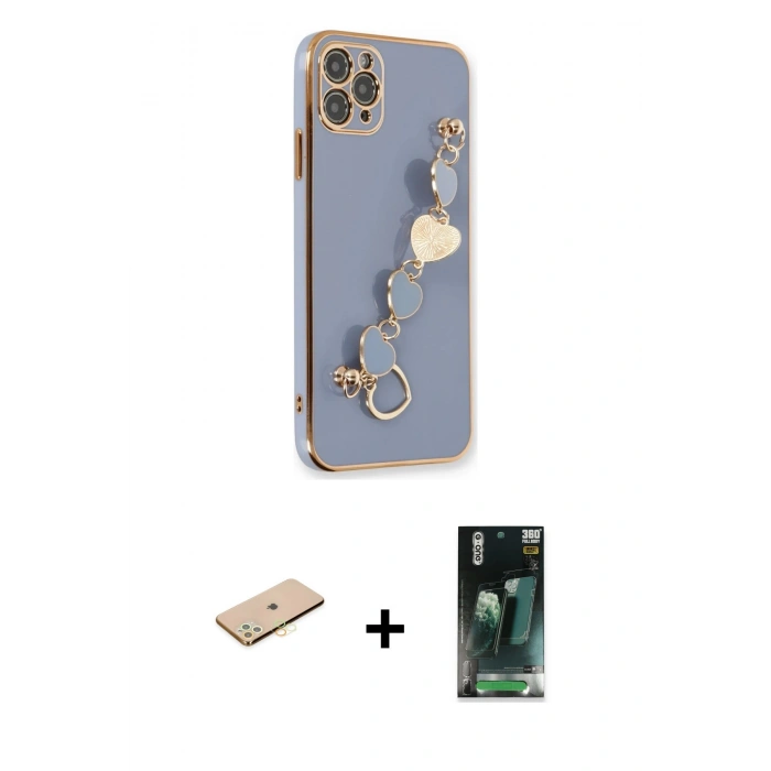 MARSİLYAN™- iPhone 11 Pro Kılıf Nova Işık Prime - Şeffaf 360 Full Body Arka Koruyucu + Renkli Kamera Lens Koruma Cam - PE