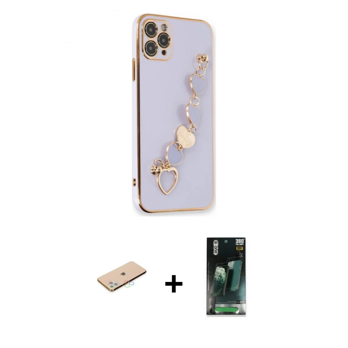 MARSİLYAN™- iPhone 11 Pro Kılıf Nova Işık Prime - Şeffaf 360 Full Body Arka Koruyucu + Renkli Kamera Lens Koruma Cam - MI