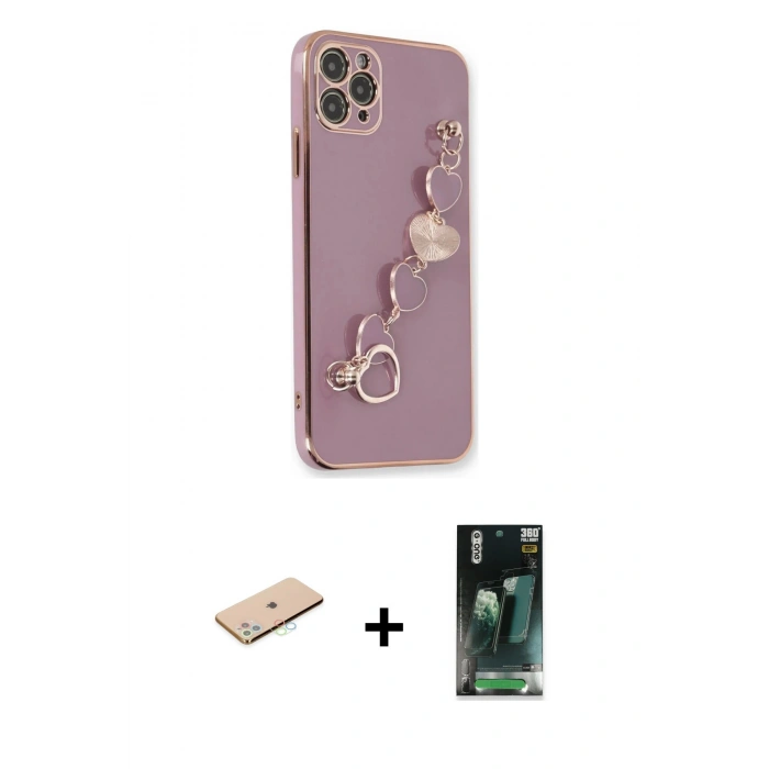 MARSİLYAN™- iPhone 11 Pro Kılıf Nova Işık Prime - Şeffaf 360 Full Body Arka Koruyucu + Renkli Kamera Lens Koruma Cam - MI