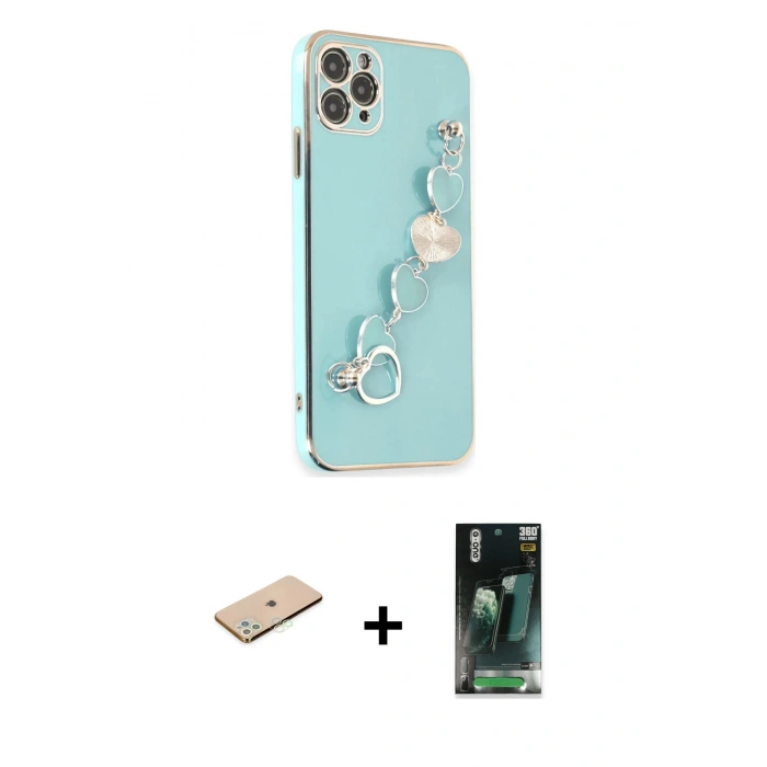 MARSİLYAN™- iPhone 11 Pro Kılıf Nova Işık Prime - Şeffaf 360 Full Body Arka Koruyucu + Renkli Kamera Lens Koruma Cam - YL