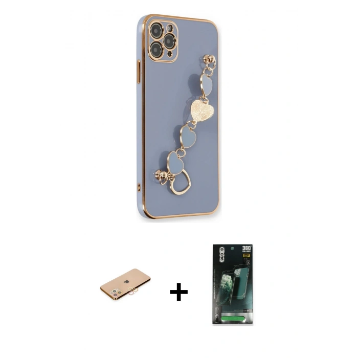 MARSİLYAN™- iPhone 11 Pro Kılıf Nova Işık Prime - Şeffaf 360 Full Body Arka Koruyucu + Renkli Kamera Lens Koruma Cam - TU