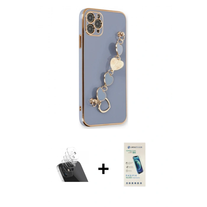 MARSİLYAN™- iPhone 11 Pro Kılıf Nova Işık Prime - Şeffaf Pasifik Cam Ekran Koruyucu + Kamera Lens Koruma Cam - SF