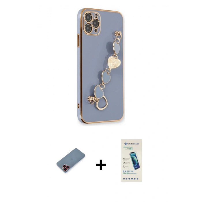 MARSİLYAN™- iPhone 11 Pro Kılıf Nova Işık Prime - Şeffaf Pasifik Cam Ekran Koruyucu + Metal Kamera Lens Koruma Cam - KI