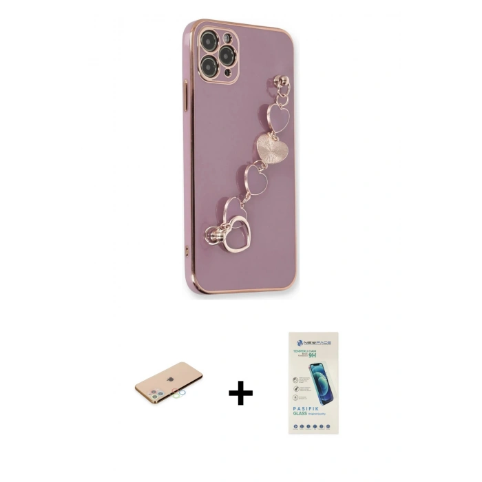 MARSİLYAN™- iPhone 11 Pro Kılıf Nova Işık Prime - Şeffaf Pasifik Cam Ekran Koruyucu + Renkli Kamera Lens Koruma Cam - MI