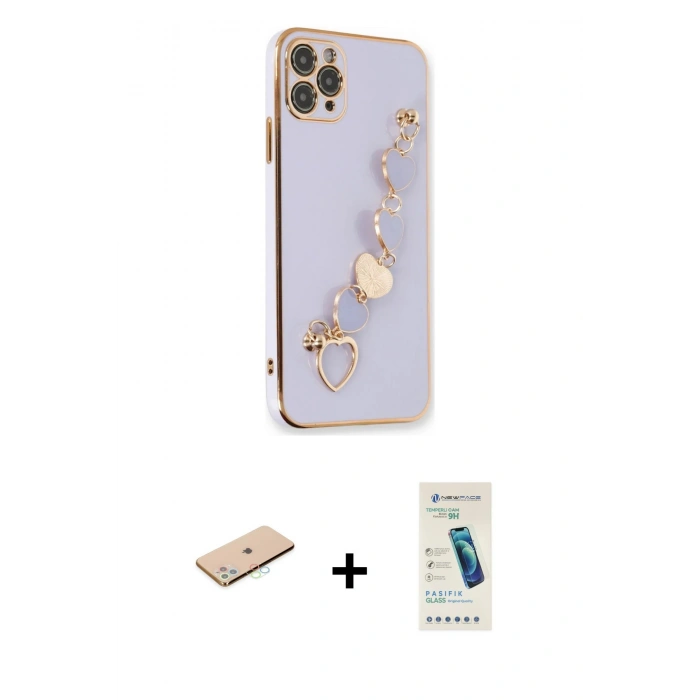 MARSİLYAN™- iPhone 11 Pro Kılıf Nova Işık Prime - Şeffaf Pasifik Cam Ekran Koruyucu + Renkli Kamera Lens Koruma Cam - MI