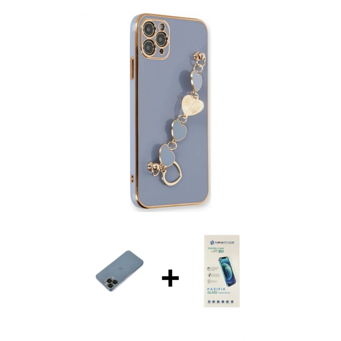 MARSİLYAN™- iPhone 11 Pro Kılıf Nova Işık Prime - Şeffaf Pasifik Cam Ekran Koruyucu + Shine Kamera Lens Koruma Cam - SH