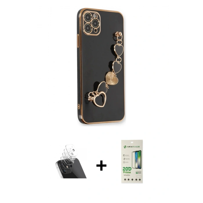 MARSİLYAN™- iPhone 11 Pro Kılıf Nova Işık Prime - Siyah 20D Premium Cam Ekran Koruyucu + Kamera Lens Koruma Cam - SF