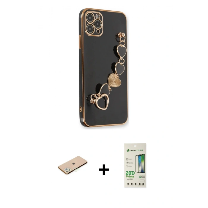 MARSİLYAN™- iPhone 11 Pro Kılıf Nova Işık Prime - Siyah 20D Premium Cam Ekran Koruyucu + Renkli Kamera Lens Koruma Cam - YL