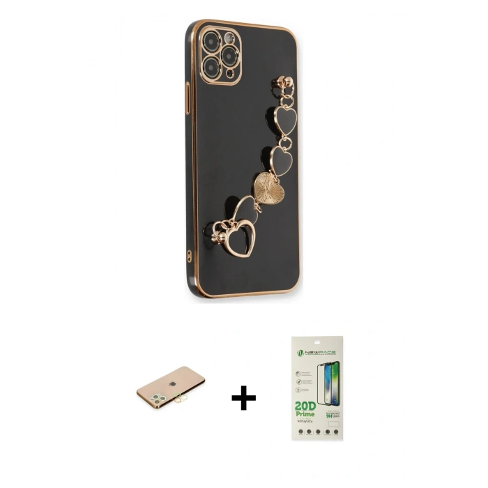 MARSİLYAN™- iPhone 11 Pro Kılıf Nova Işık Prime - Siyah 20D Premium Cam Ekran Koruyucu + Sarı Renkli Kamera Lens Koruma Cam