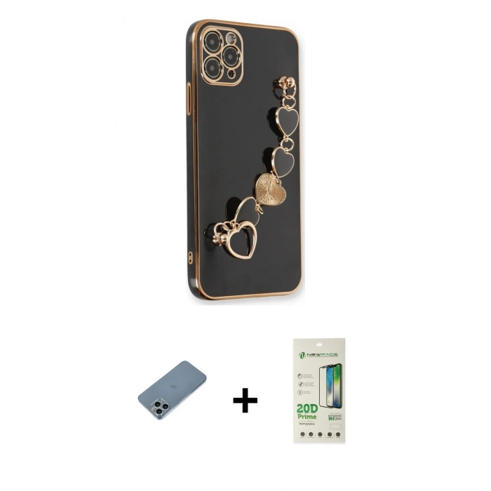 MARSİLYAN™- iPhone 11 Pro Kılıf Nova Işık Prime - Siyah 20D Premium Cam Ekran Koruyucu + Sierra Blue Shine Kamera Lens Koruma Cam