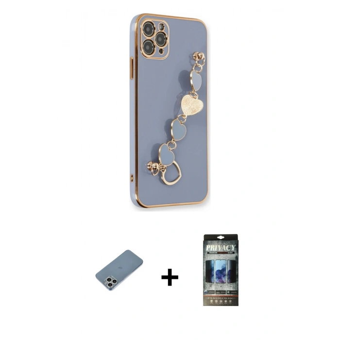 MARSİLYAN™- iPhone 11 Pro Kılıf Nova Işık Prime - Siyah 34D Hayalet Izgaralı Cam + Shine Kamera Lens Koruma Cam - GS