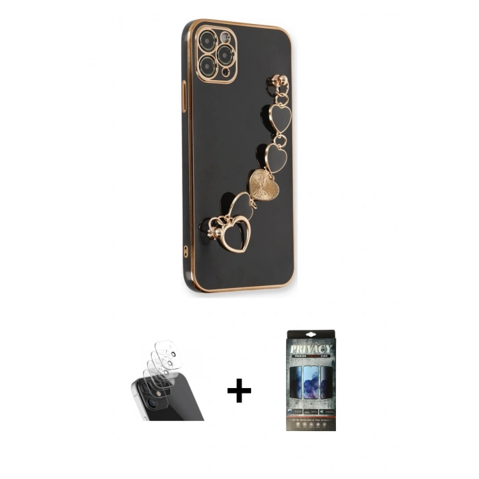MARSİLYAN™- iPhone 11 Pro Kılıf Nova Işık Prime - Siyah 34D Hayalet Izgaralı Cam + Kamera Lens Koruma Cam - SF