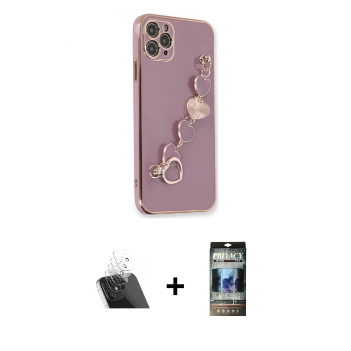 MARSİLYAN™- iPhone 11 Pro Kılıf Nova Işık Prime - Siyah 34D Hayalet Izgaralı Cam + Kamera Lens Koruma Cam - SF