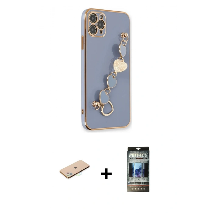MARSİLYAN™- iPhone 11 Pro Kılıf Nova Işık Prime - Siyah 34D Hayalet Izgaralı Cam + Renkli Kamera Lens Koruma Cam - MI