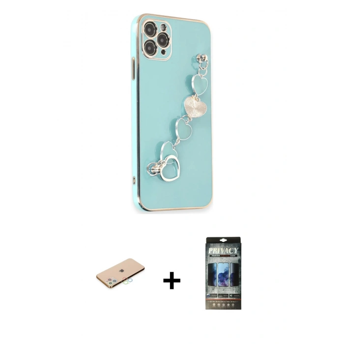 MARSİLYAN™- iPhone 11 Pro Kılıf Nova Işık Prime - Siyah 34D Hayalet Izgaralı Cam + Renkli Kamera Lens Koruma Cam - MI