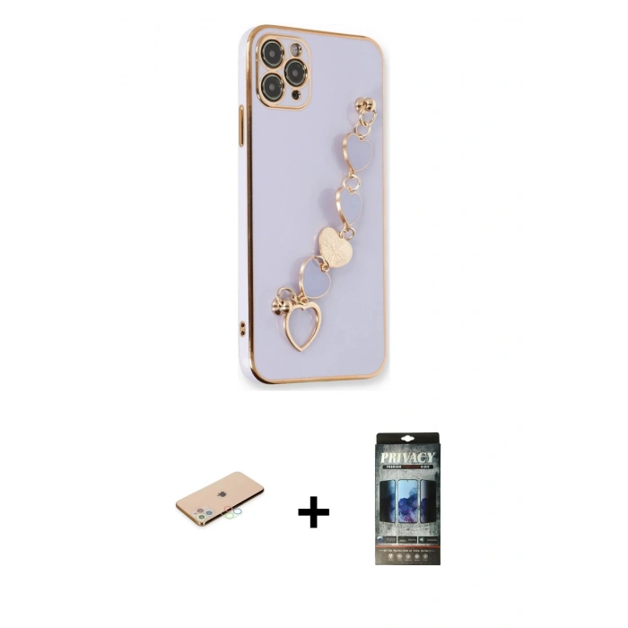 MARSİLYAN™- iPhone 11 Pro Kılıf Nova Işık Prime - Siyah 34D Hayalet Izgaralı Cam + Renkli Kamera Lens Koruma Cam - MI