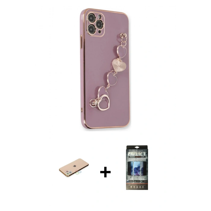 MARSİLYAN™- iPhone 11 Pro Kılıf Nova Işık Prime - Siyah 34D Hayalet Izgaralı Cam + Renkli Kamera Lens Koruma Cam - MI