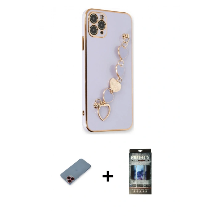 MARSİLYAN™- iPhone 11 Pro Kılıf Nova Işık Prime - Siyah 34D Hayalet Izgaralı Cam + Metal Kamera Lens Koruma Cam - KI