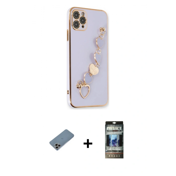 MARSİLYAN™- iPhone 11 Pro Kılıf Nova Işık Prime - Siyah 34D Hayalet Izgaralı Cam + Shine Kamera Lens Koruma Cam - GI