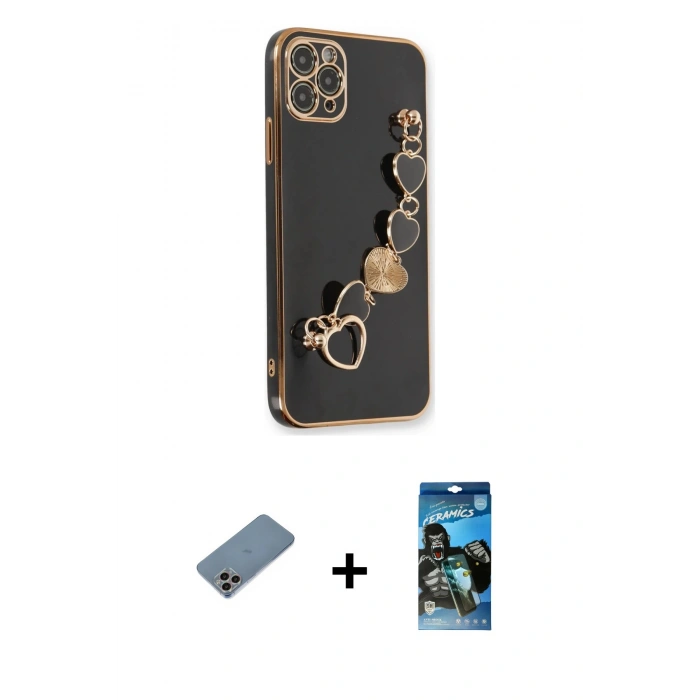 MARSİLYAN™- iPhone 11 Pro Kılıf Nova Işık Prime - Siyah 34D Izgaralı Cam + Shine Kamera Lens Koruma Cam - GI