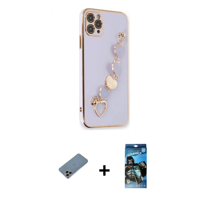 MARSİLYAN™- iPhone 11 Pro Kılıf Nova Işık Prime - Siyah 34D Izgaralı Cam + Shine Kamera Lens Koruma Cam - GI