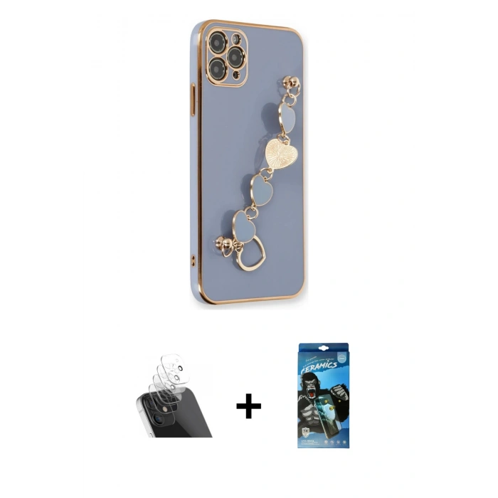 MARSİLYAN™- iPhone 11 Pro Kılıf Nova Işık Prime - Siyah 34D Izgaralı Cam + Kamera Lens Koruma Cam - SF
