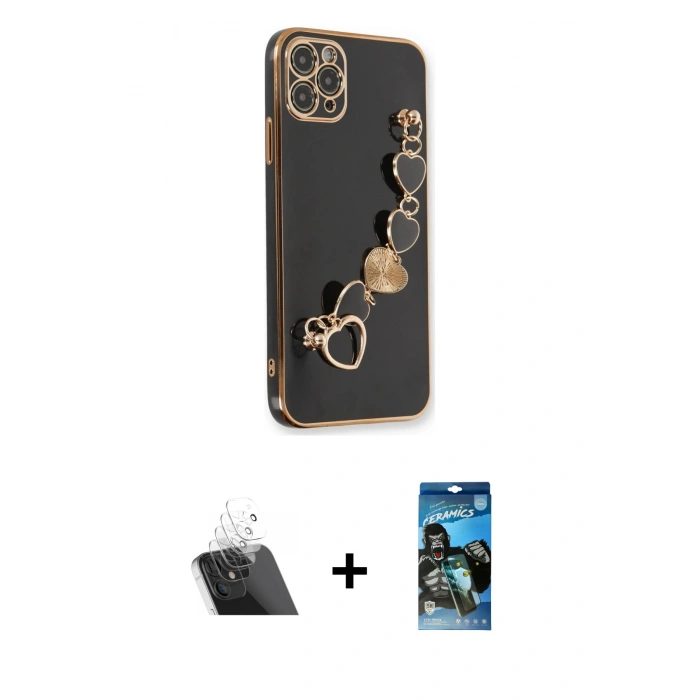 MARSİLYAN™- iPhone 11 Pro Kılıf Nova Işık Prime - Siyah 34D Izgaralı Cam + Kamera Lens Koruma Cam - SF