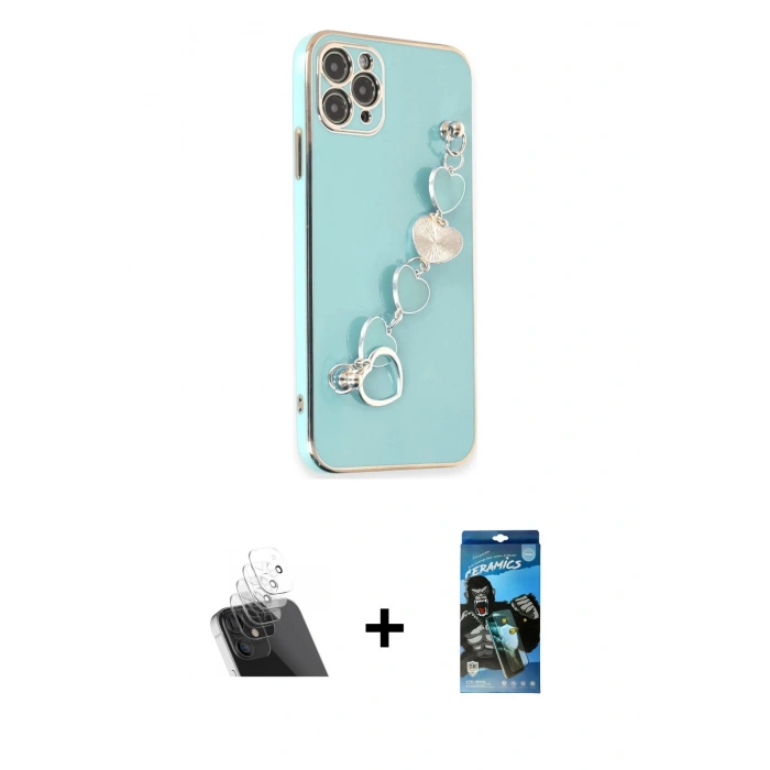 MARSİLYAN™- iPhone 11 Pro Kılıf Nova Işık Prime - Siyah 34D Izgaralı Cam + Kamera Lens Koruma Cam - SF