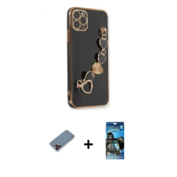 MARSİLYAN™- iPhone 11 Pro Kılıf Nova Işık Prime - Siyah 34D Izgaralı Cam + Metal Kamera Lens Koruma Cam - KI