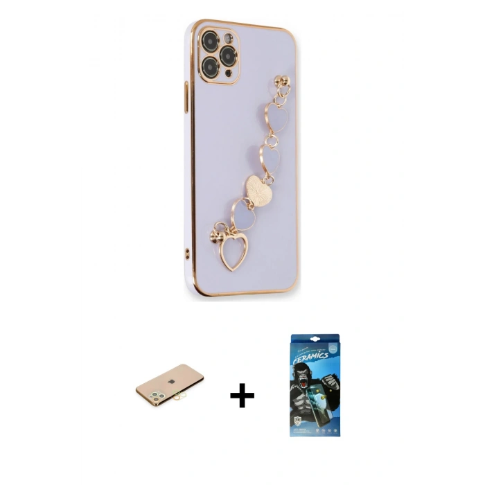 MARSİLYAN™- iPhone 11 Pro Kılıf Nova Işık Prime - Siyah 34D Izgaralı Cam + Renkli Kamera Lens Koruma Cam - SI