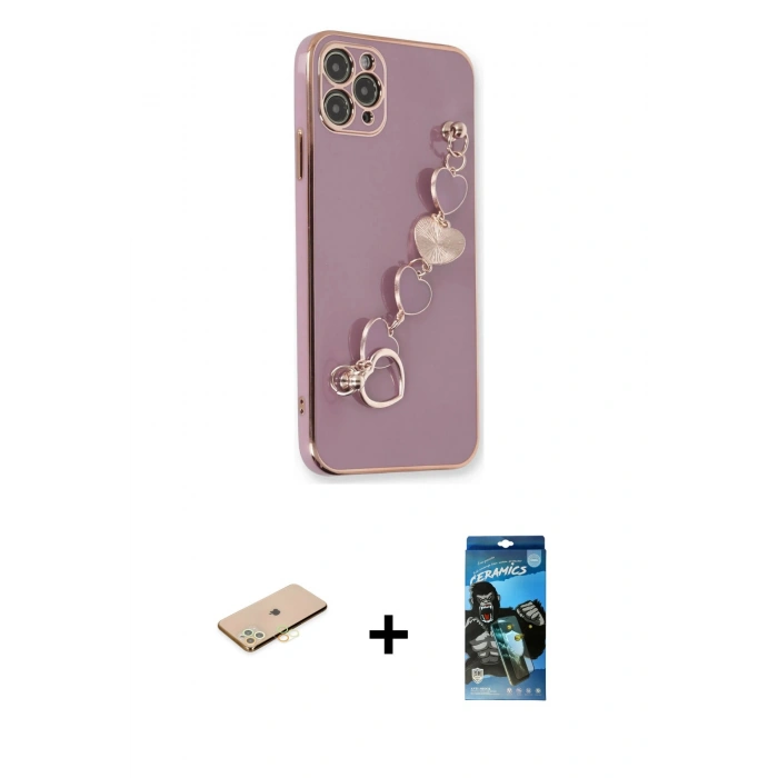 MARSİLYAN™- iPhone 11 Pro Kılıf Nova Işık Prime - Siyah 34D Izgaralı Cam + Renkli Kamera Lens Koruma Cam - SI