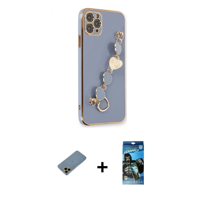 MARSİLYAN™- iPhone 11 Pro Kılıf Nova Işık Prime - Siyah 34D Izgaralı Cam + Shine Kamera Lens Koruma Cam - GD