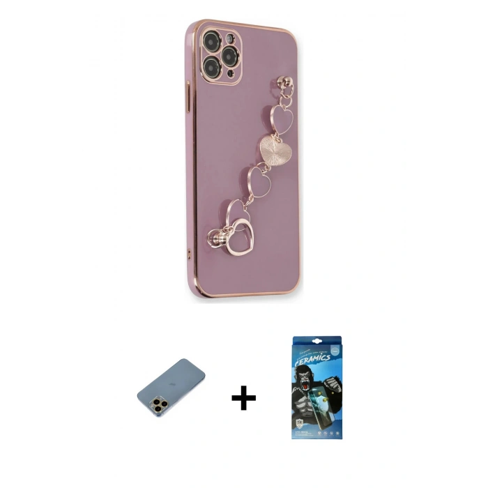 MARSİLYAN™- iPhone 11 Pro Kılıf Nova Işık Prime - Siyah 34D Izgaralı Cam + Shine Kamera Lens Koruma Cam - GD