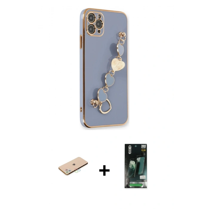 MARSİLYAN™- iPhone 11 Pro Kılıf Nova Işık Prime - Siyah 360 Mat Full Body Arka Koruyucu + Renkli Kamera Lens Koruma Cam - MI